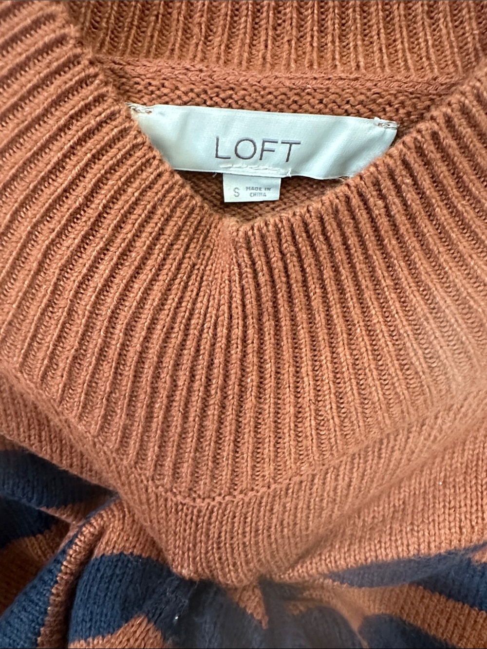 Loft Striped Button-Shoulder Sweater - Rust Navy - Picture 2 of 2
